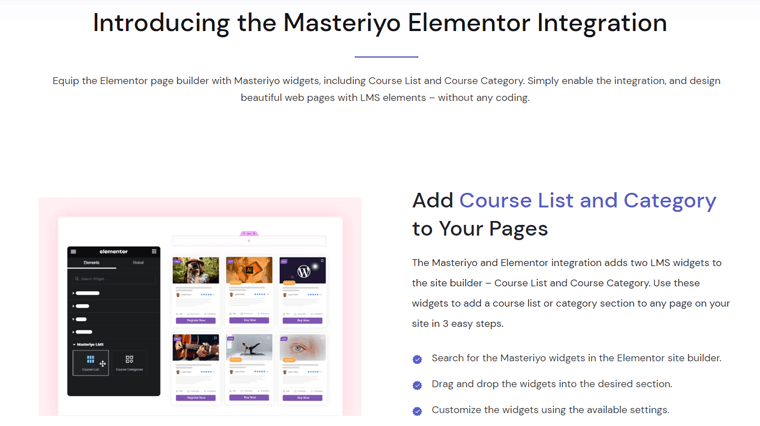 Elementor Integration - Masteriyo Review