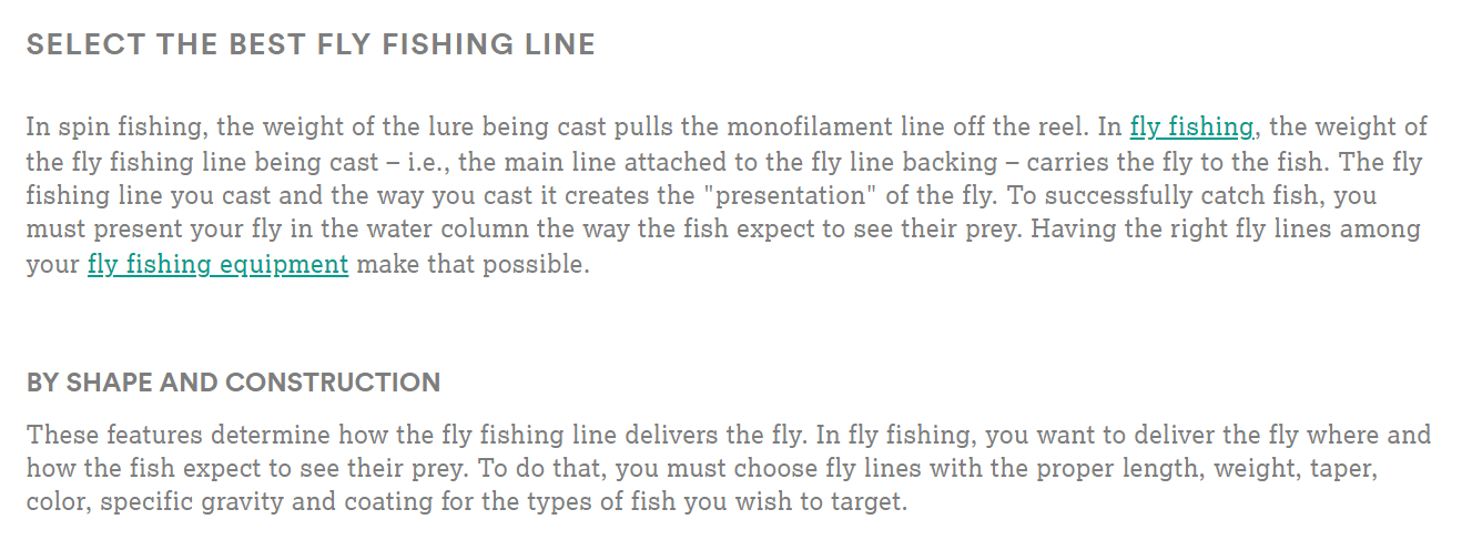 Internal links in the fly fishing lines post.