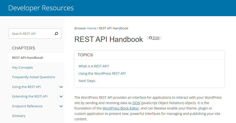 The WordPress REST API handbook.