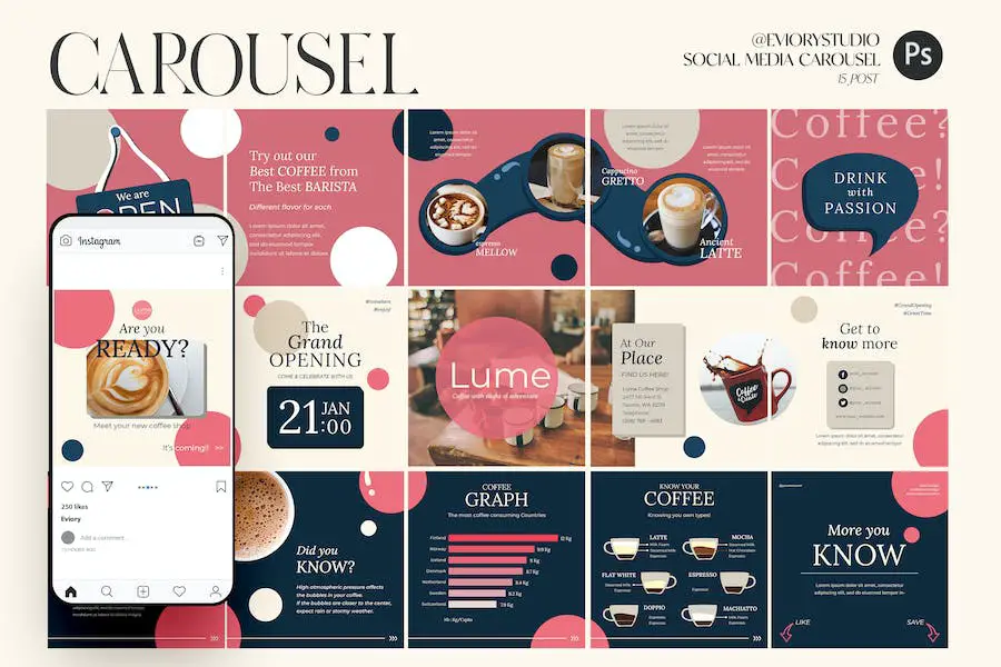 Coffee Shop - Carousel Template Instagram - 