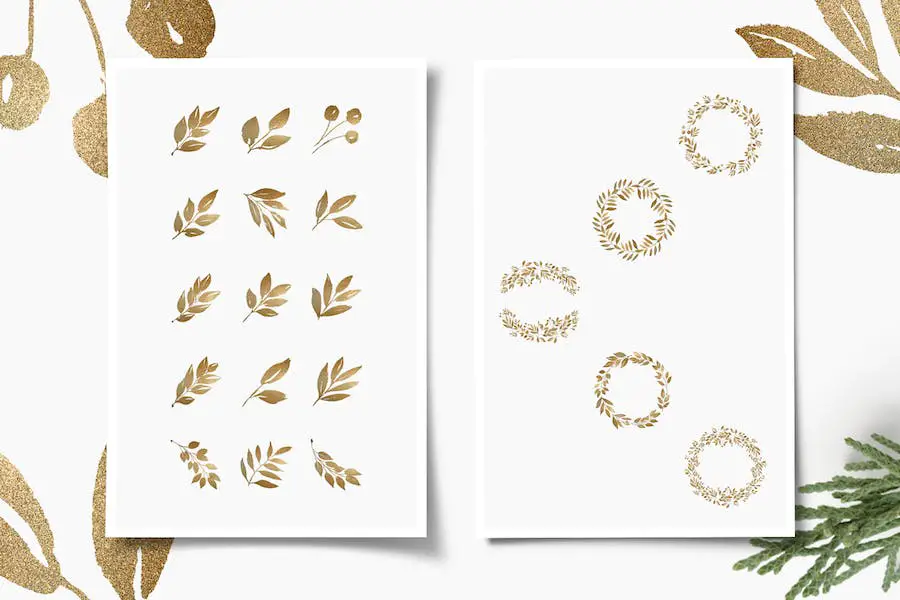 Glittery Gold Leaves, Branches, Wreaths & Patterns - 