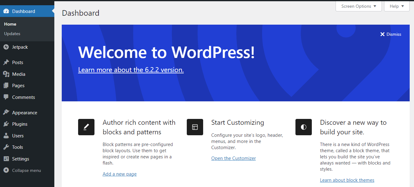 WordPress dashboard.