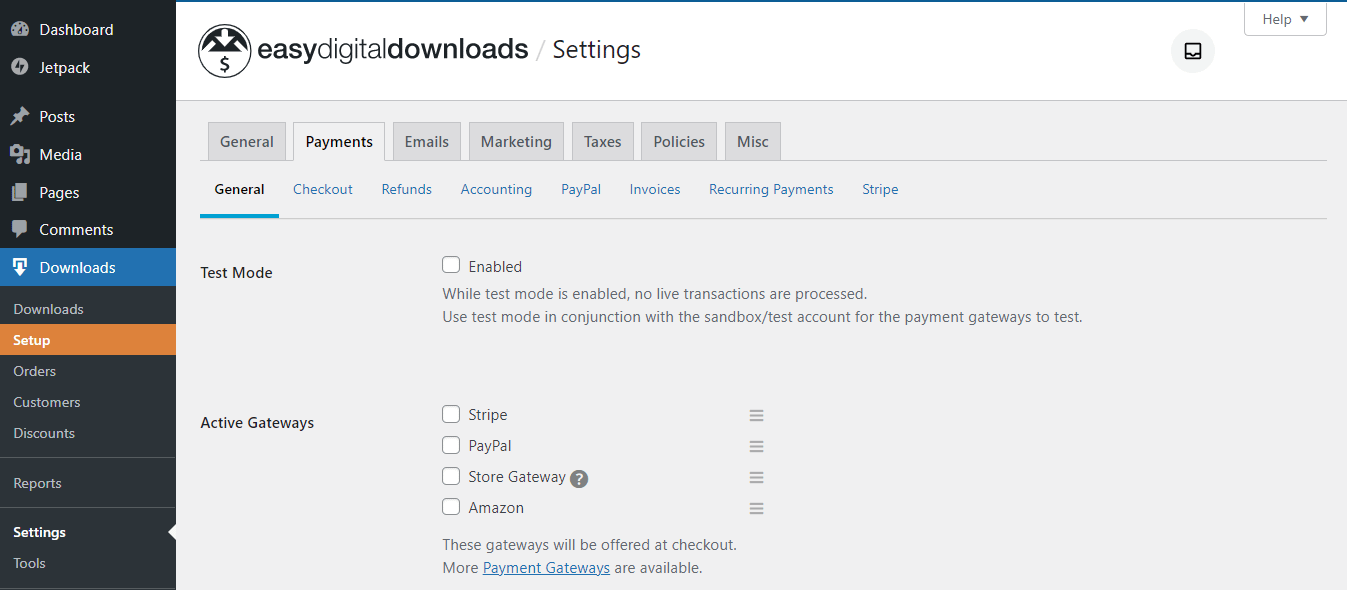 The Payment Settings in Easy Digital Downloads.