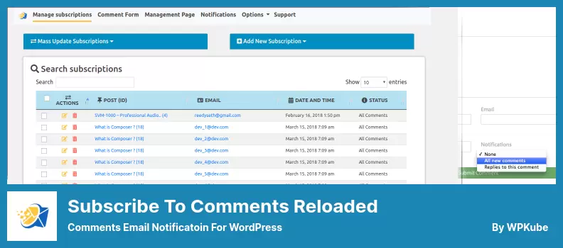 Subscribe To Comments Reloaded Plugin - Comments Email Notificatoin for WordPress