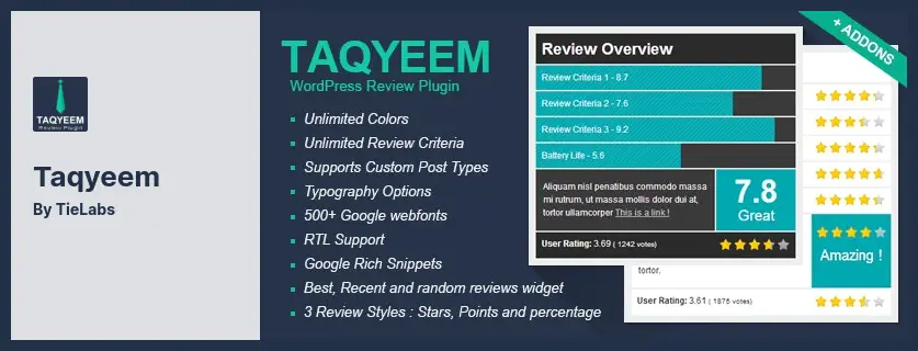 Taqyeem Plugin - WordPress Review and Star Rating System Plugin