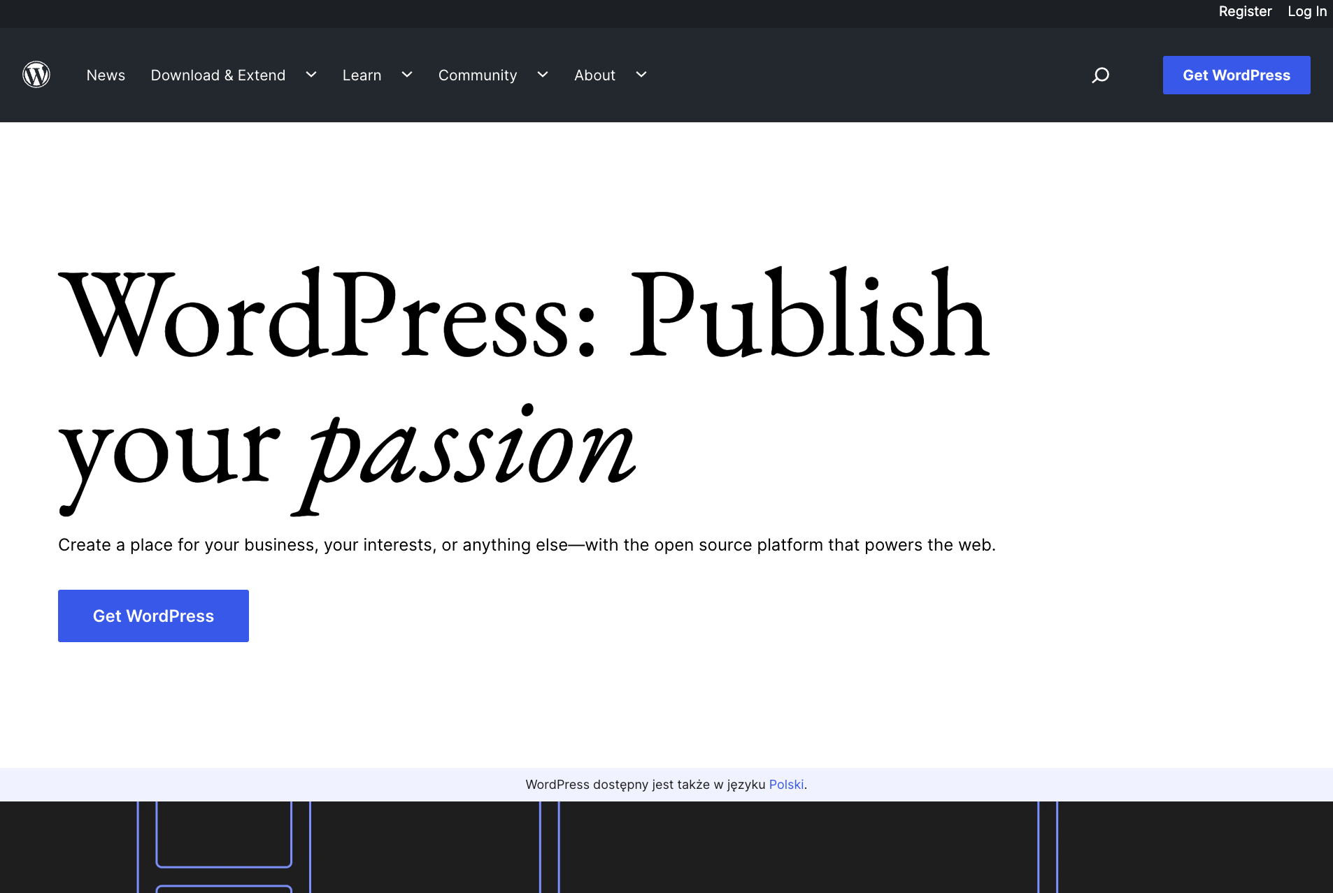 WordPress homepage.