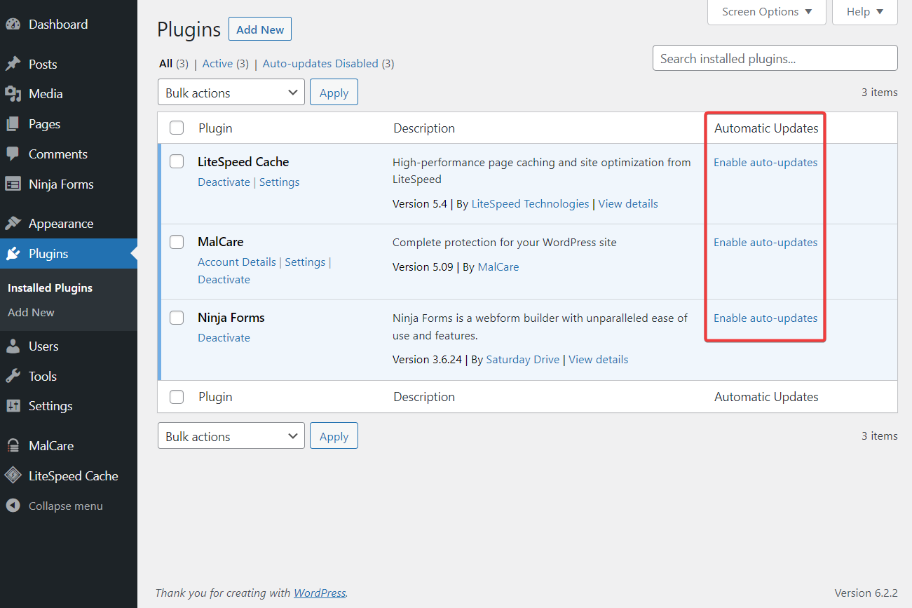 Auto update WordPress plugins to help prevent the site ahead contains harmful programs error.