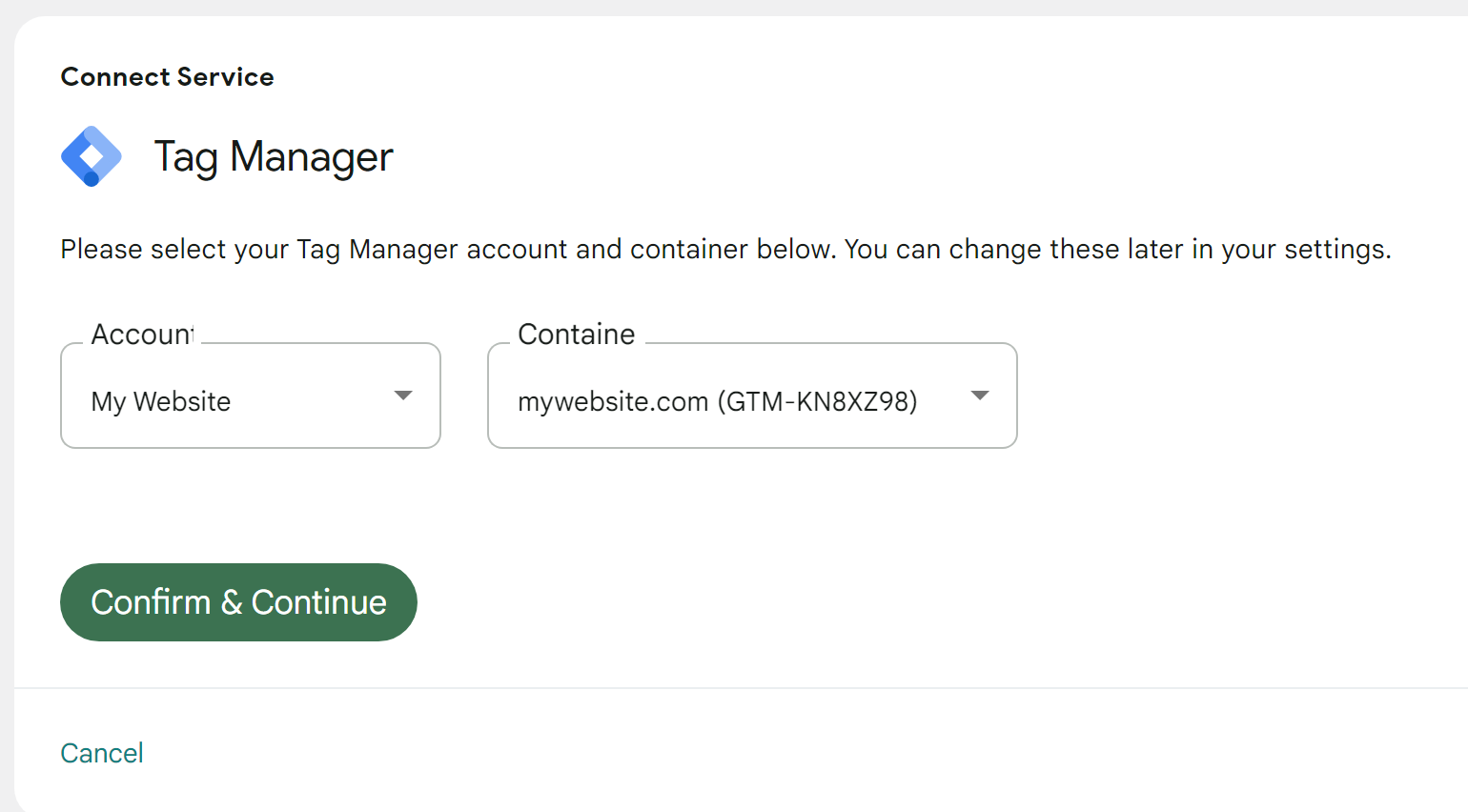 Connecting a Tag Manager property in WordPress.