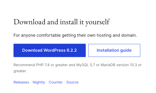 Download WordPress from the WordPress.org download page.