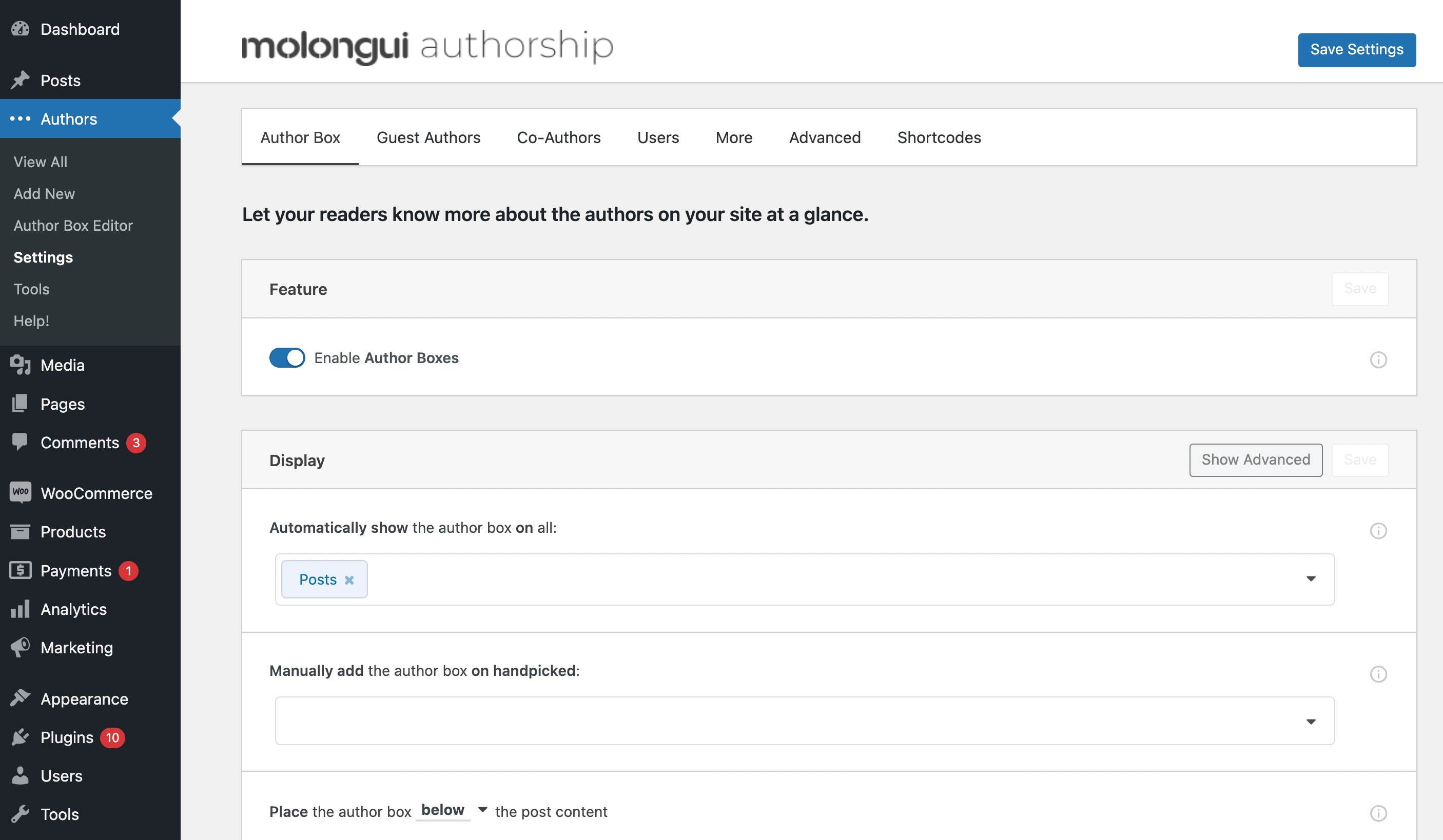 Add WordPress author bio box with the molongui authorship plugin.