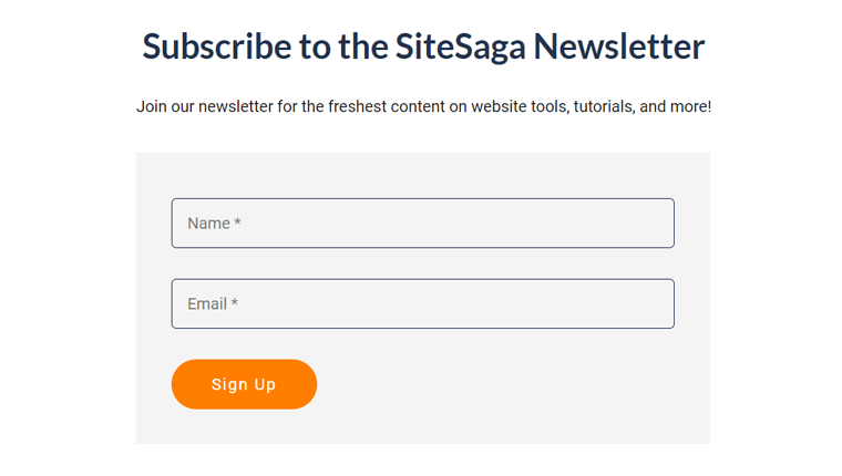 SiteSaga Newsletter Subscription for Lead Generation