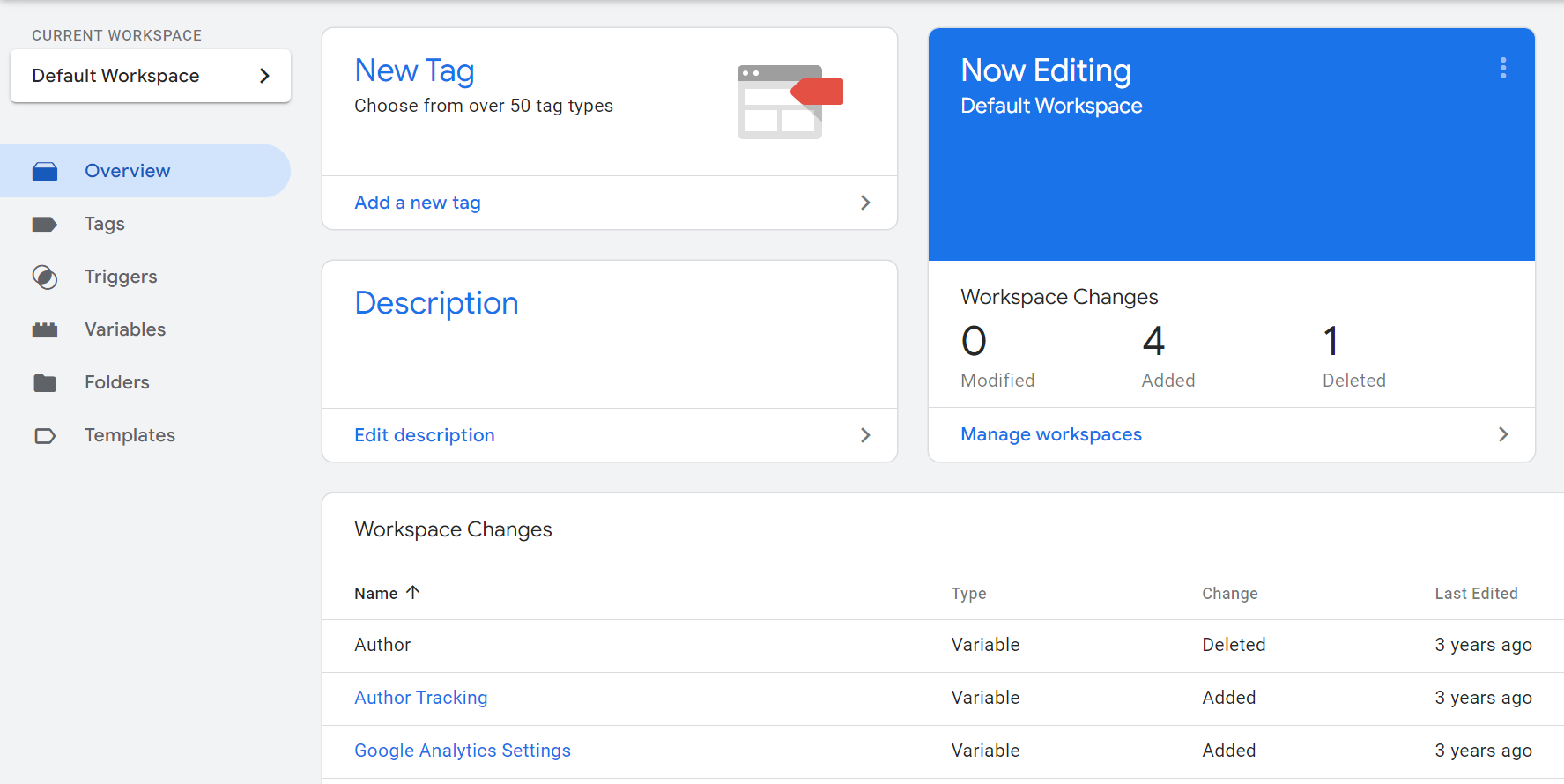 Google Tag Manager dashboard.