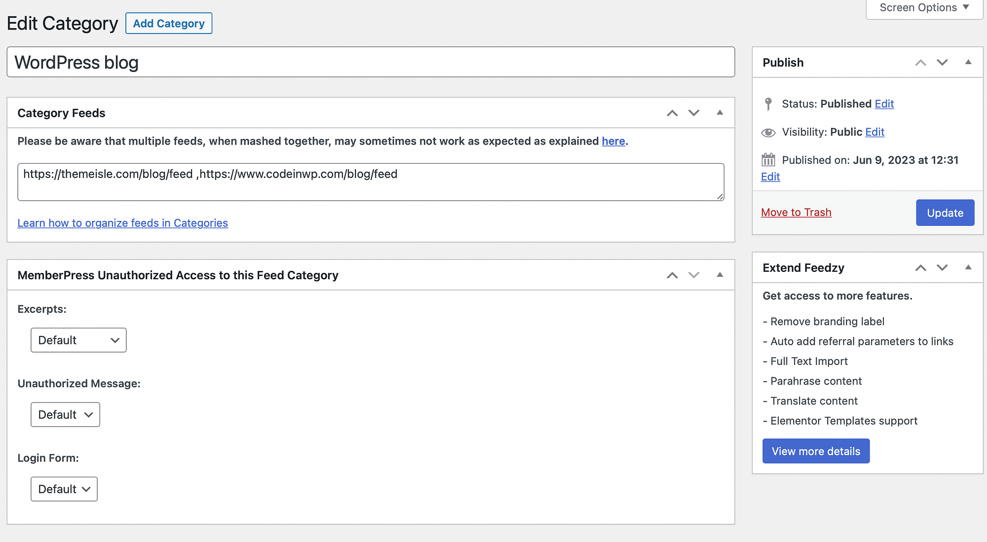 Add multiple feeds to your feed category.
