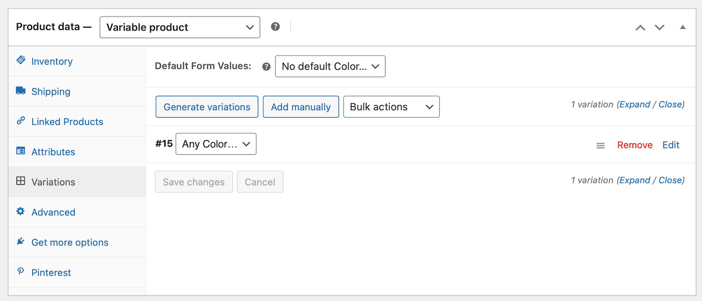Add WooCommerce product variations.