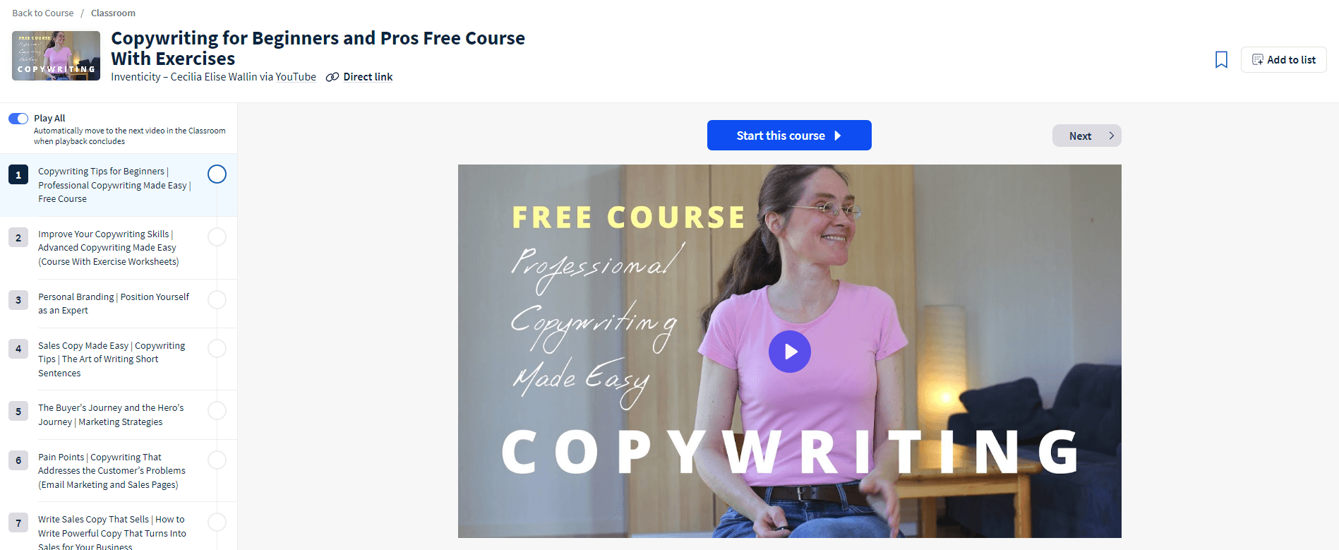 Copywriting for Beginners and Pros is among the best free writing courses online.