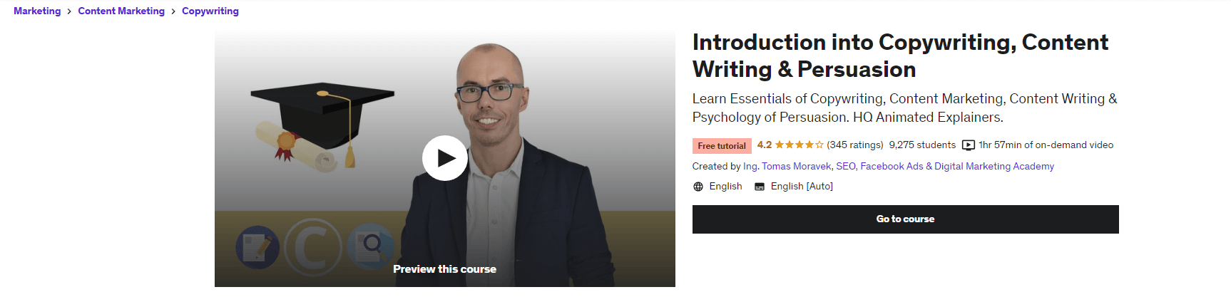 Introduction to Copywriting course homepage.