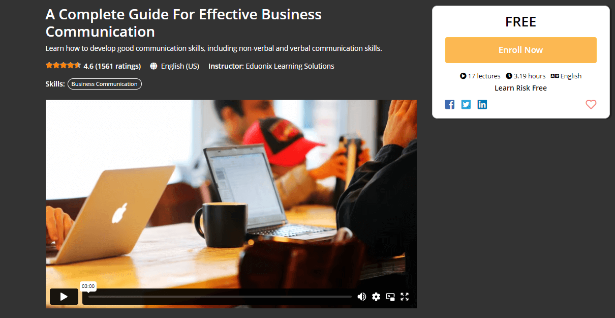 A Complete Guide for Effective Business Communication is one of the best free writing courses online.