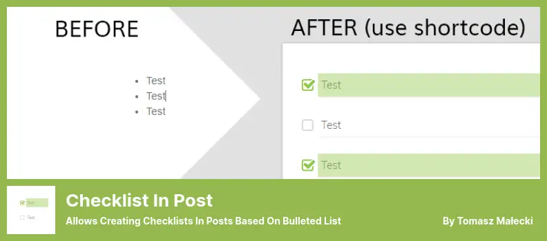 Checklist in Post Plugin - Allows Creating Checklists in Posts Based On Bulleted List