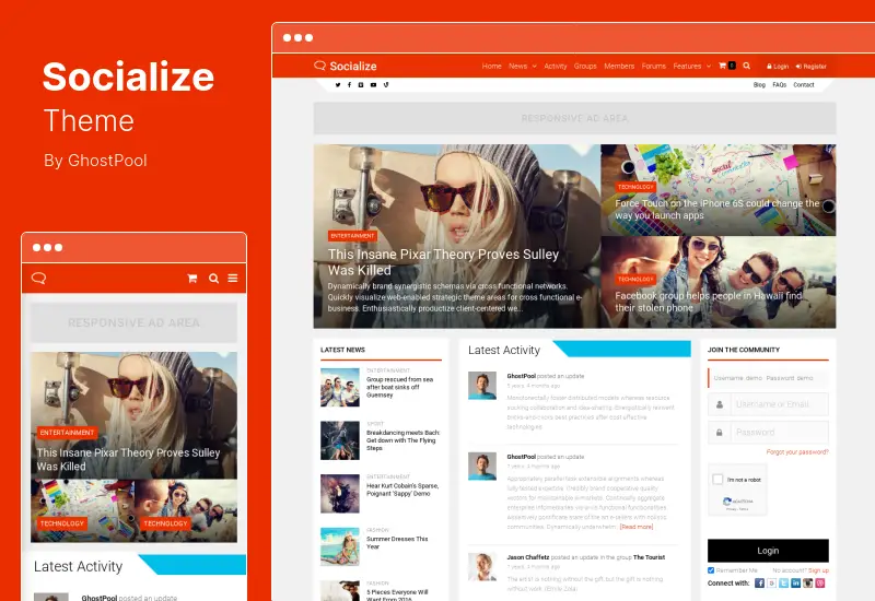 Socialize Theme - Multipurpose BuddyPress WordPress Theme