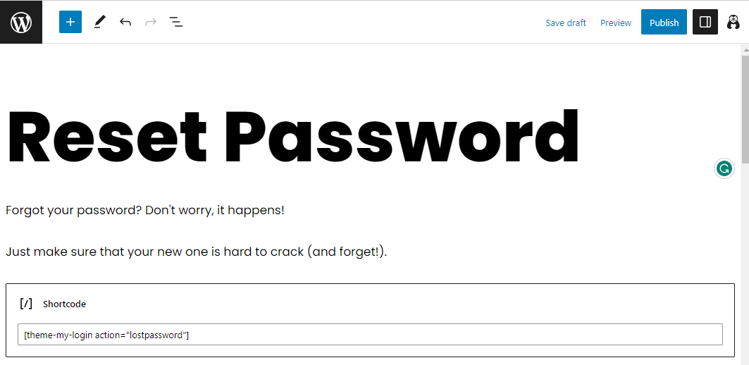Creating a WordPress custom reset password page.