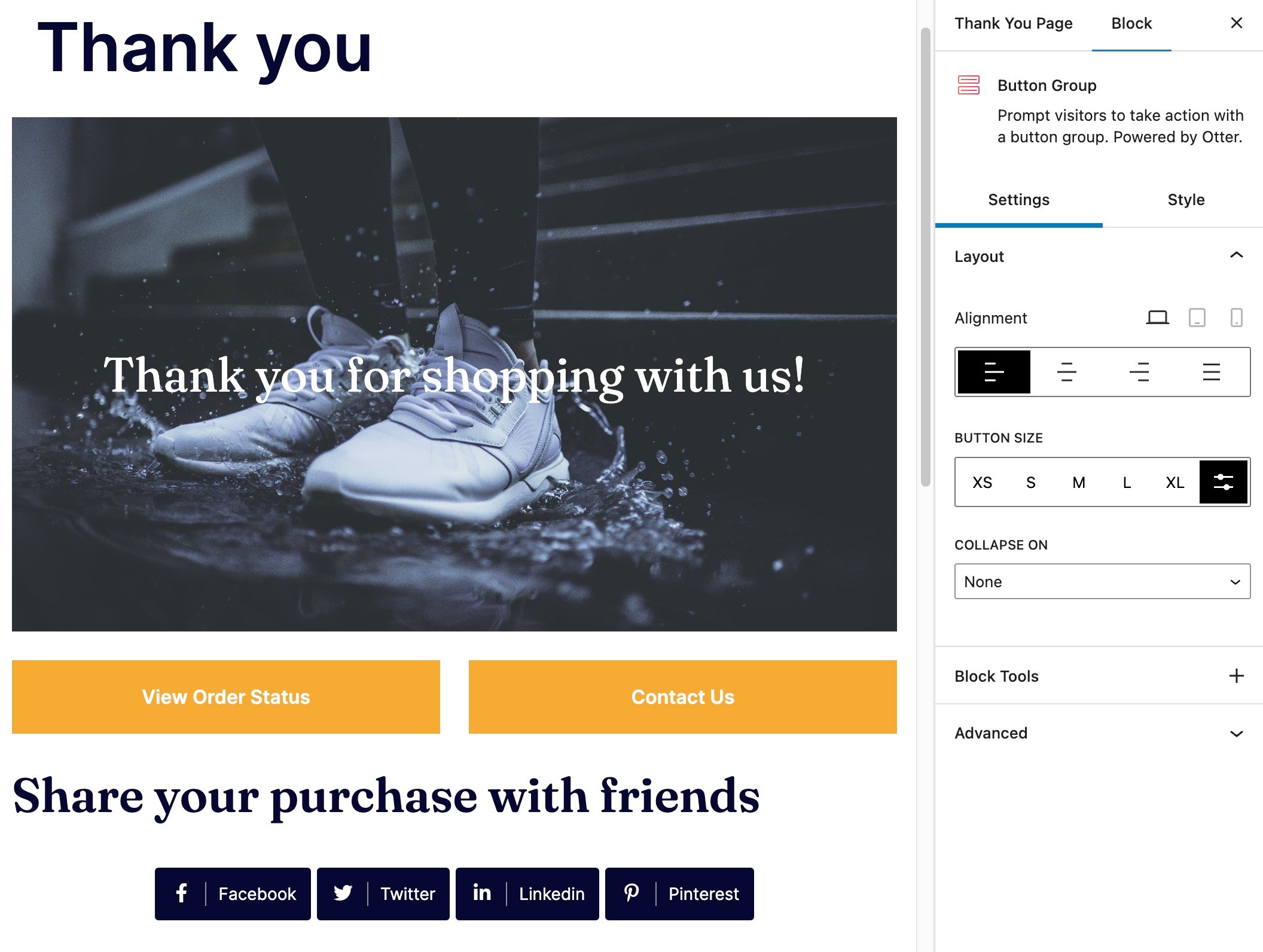 New custom WooCommerce thank you page.