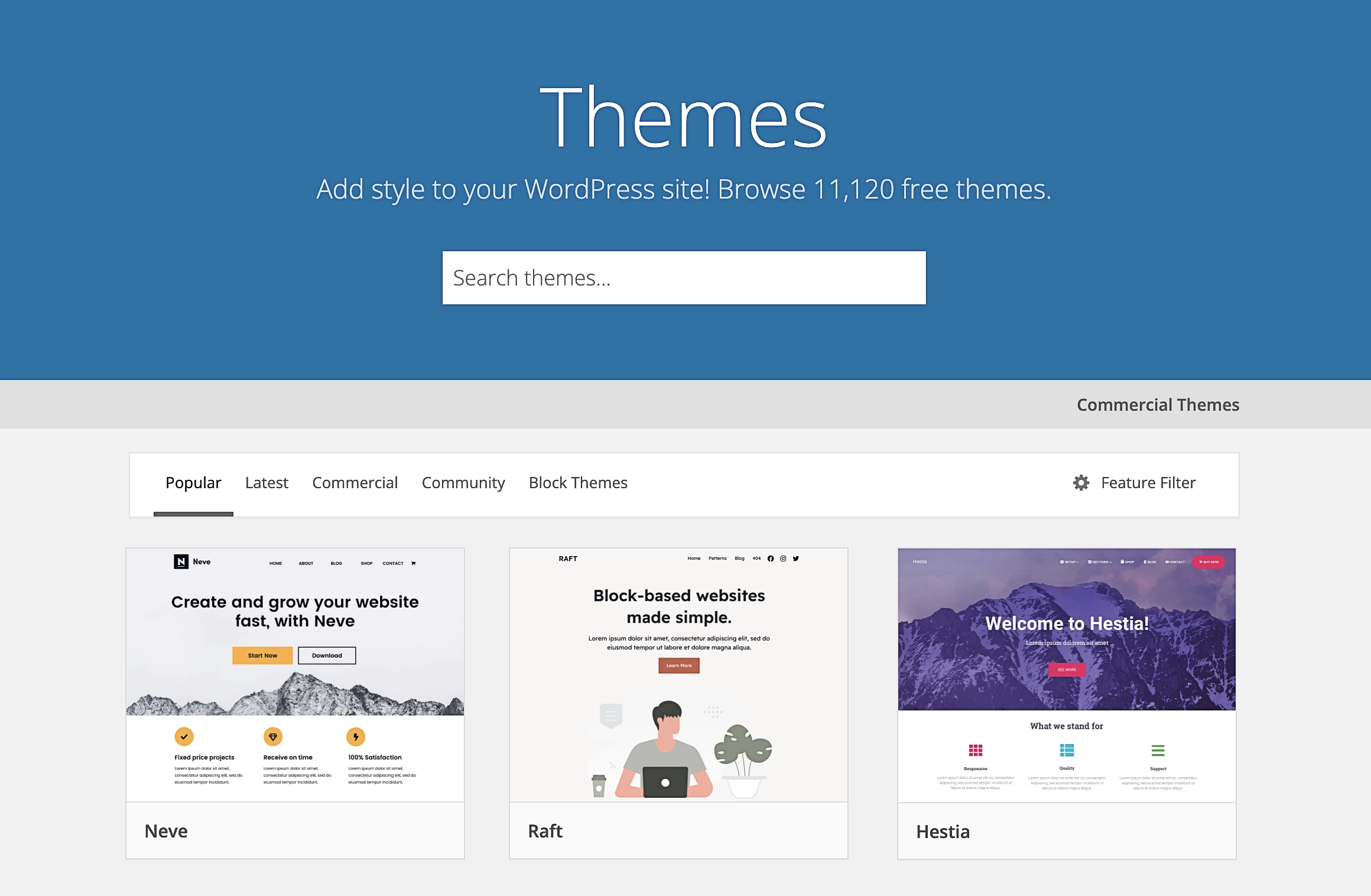 The official WordPress theme repository.
