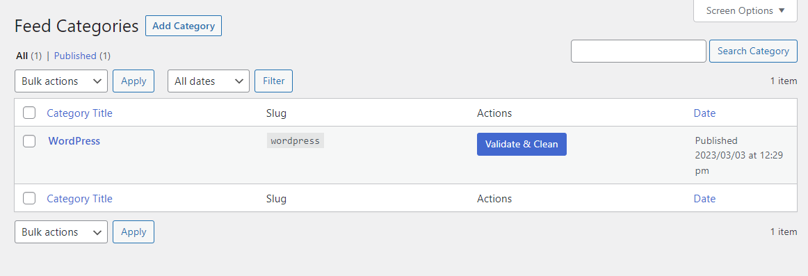 Creating a new feed category in Feedzy.