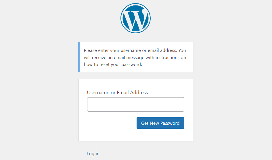 Default reset password page in WordPress.