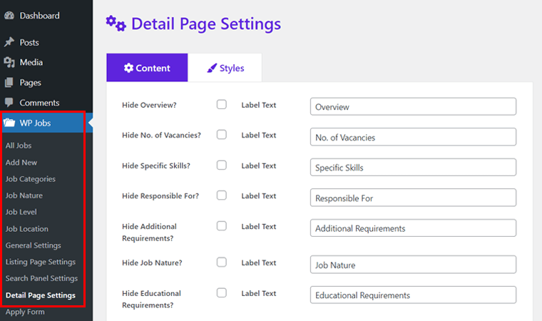 Detail Page Settings
