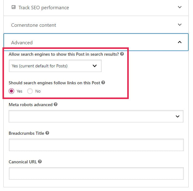 Going through Yoast SEO's Advanced settings to change indexing properties so you can hide the page from appearing in search results.