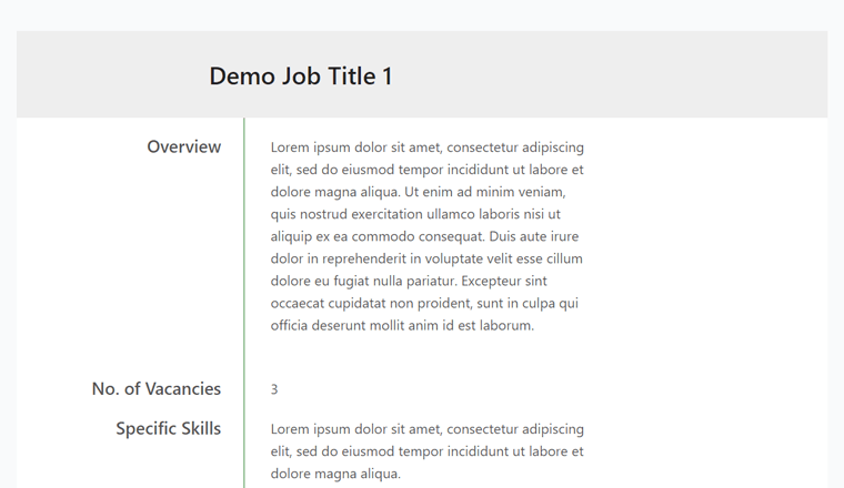 Job Information Preview