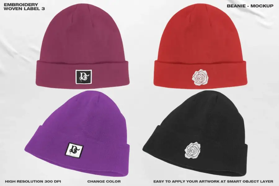 Embroidery Beanie Hat Mockup PSD - 