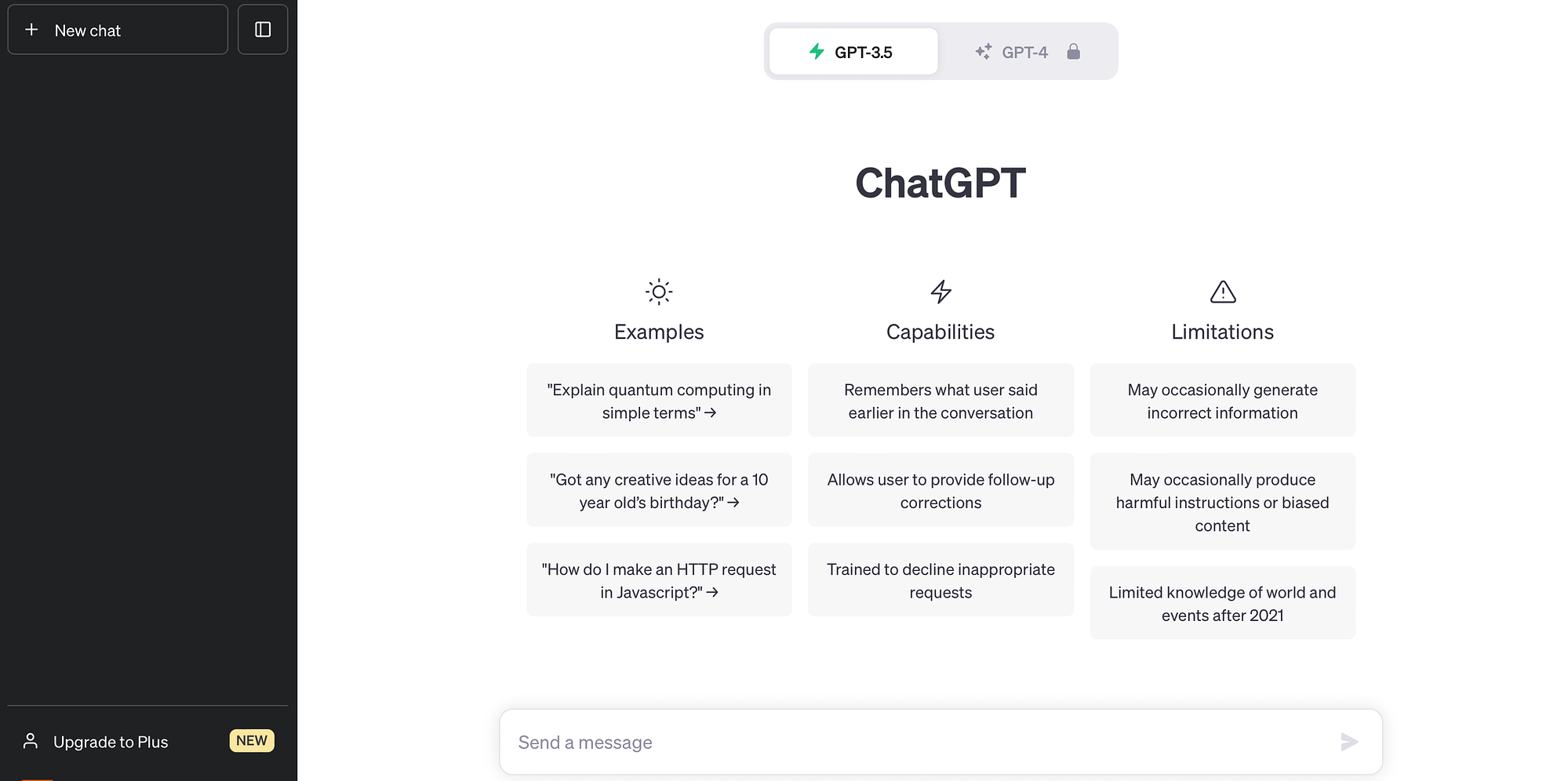 The ChatGPT interface when you log into your account.