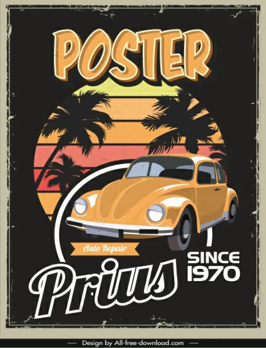 Car poster template colorful vintage decor dark design - 