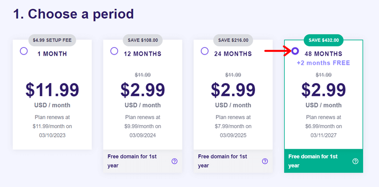 Choose a Period to Buy Hostinger
