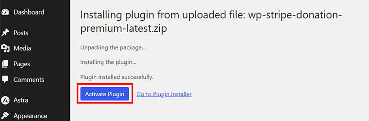 Click on the Activate Plugin Button