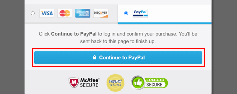Click the Continue to Paypal Button