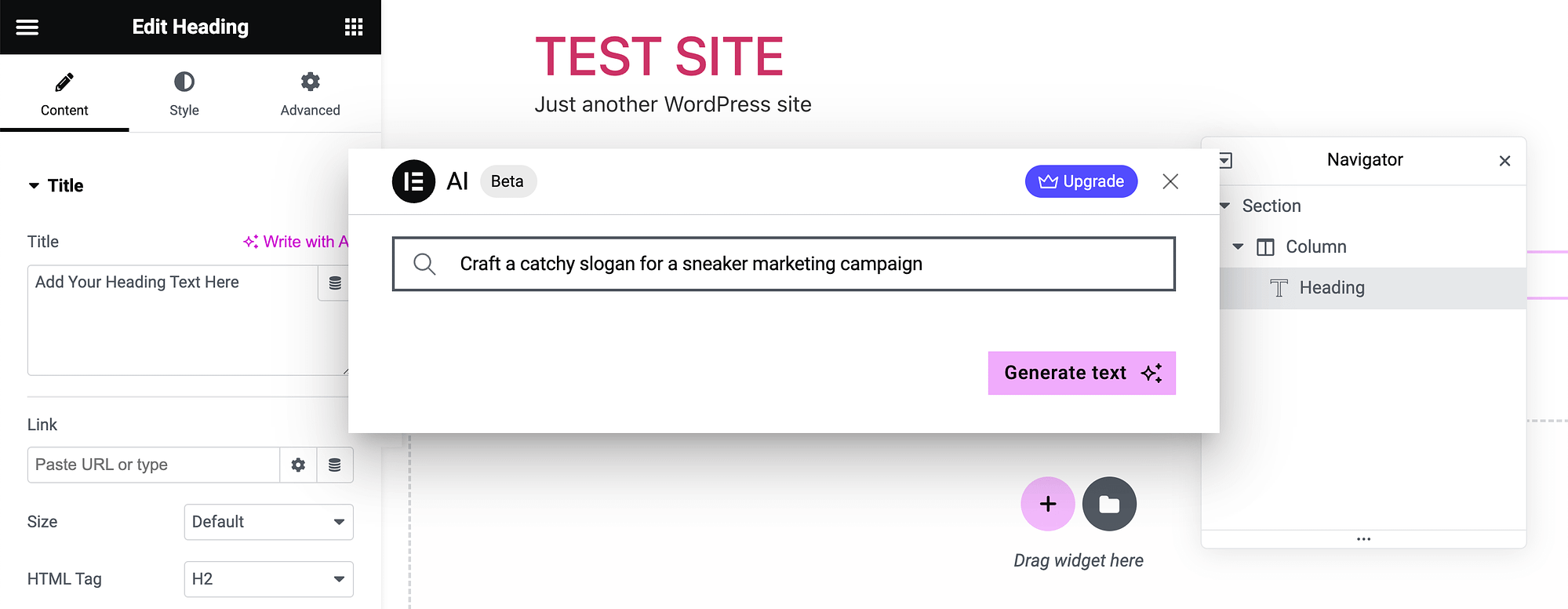 Completing a suggested prompt for the Elementor AI review.