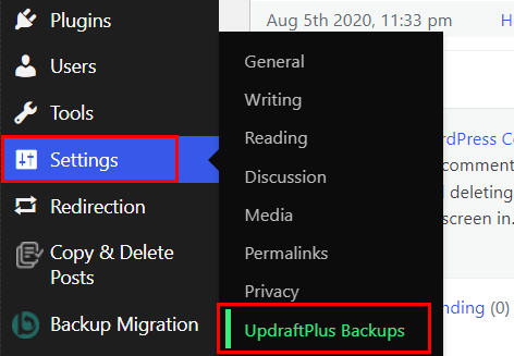 Navigate to UpdraftPlus Backups