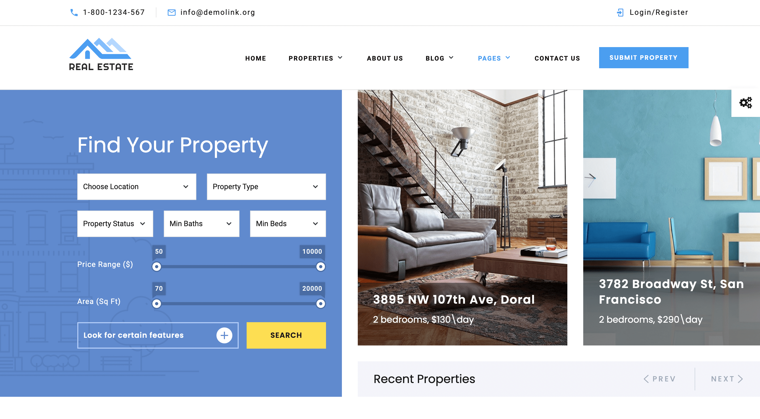 Residential real estate template for a property management site.