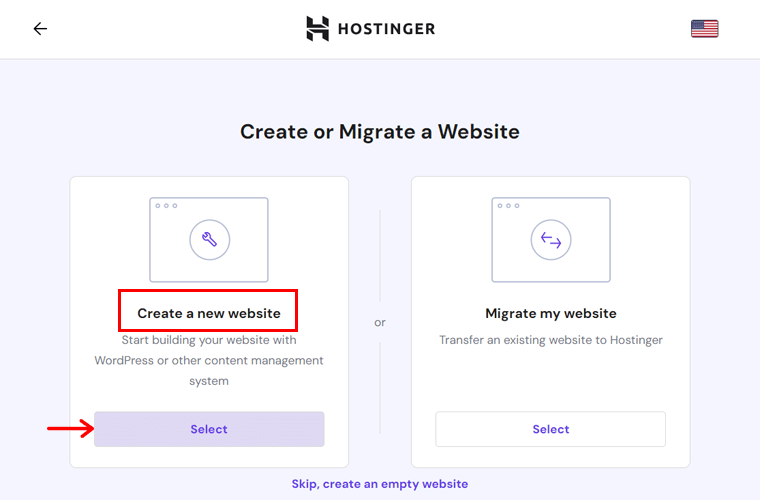 Select - Create a Website Option