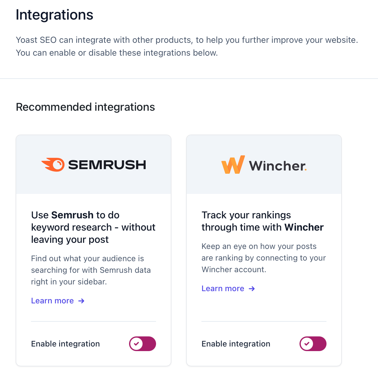 Integrations inside the Yoast SEO tutorial.