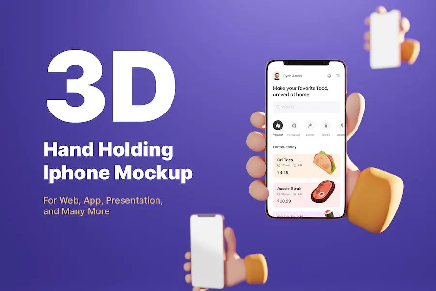 3D Hand Holding Iphone Mockup - 