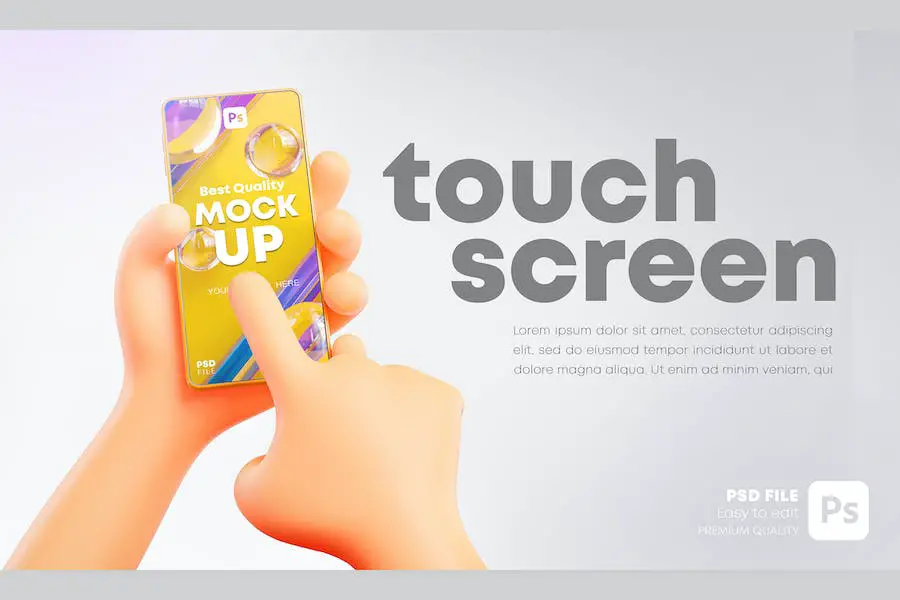 Cute Hand Holding and Touching Phone Mockup - 