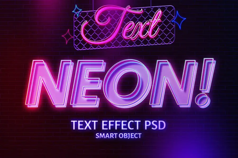 Free neon text effect psd editable template - 
