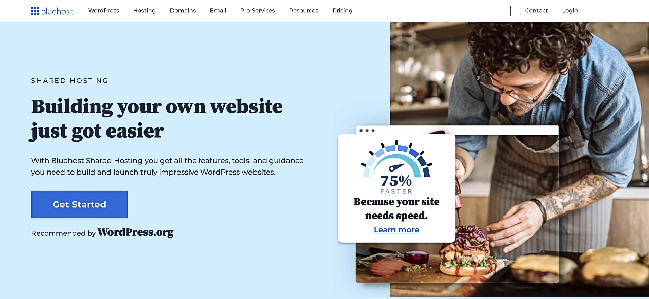 Bluehost shared hosting landing page.
