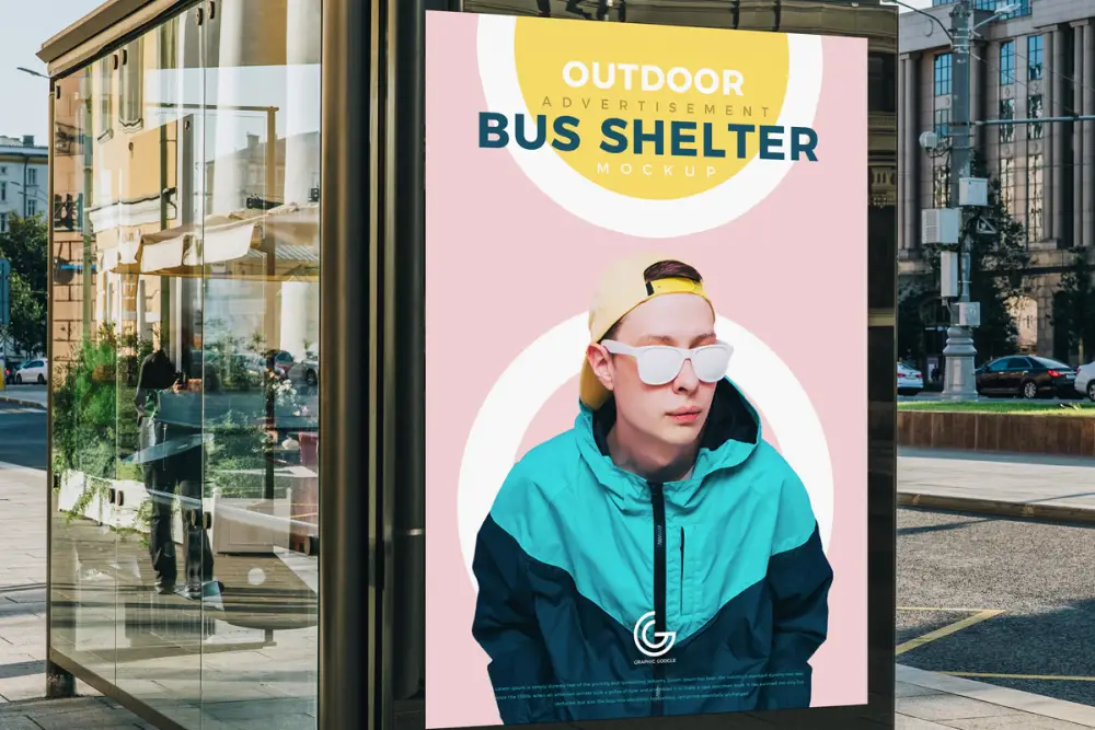 Free Outdoor Advertisement Bus Shelter Mockup PSD 2018 - 