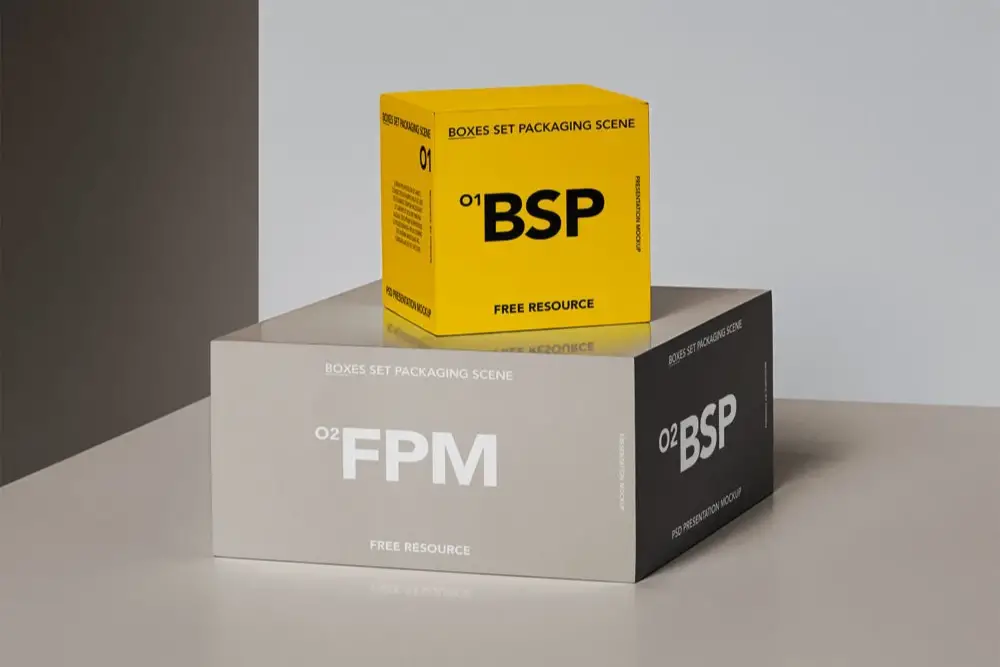 PSD Box Free Mockup Packaging Set - 
