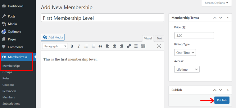 Add a New Membership Level for the Website