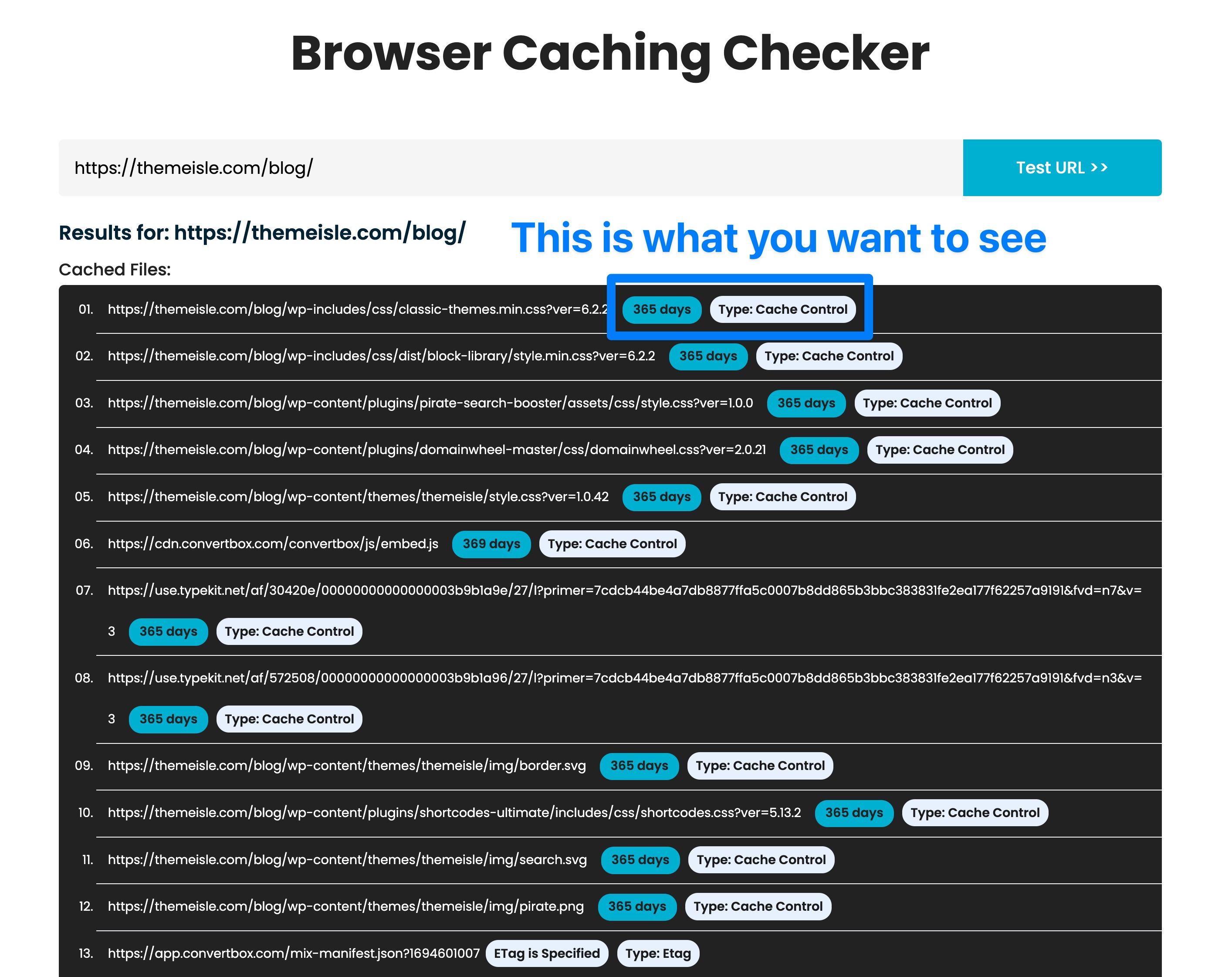 The browser caching test.